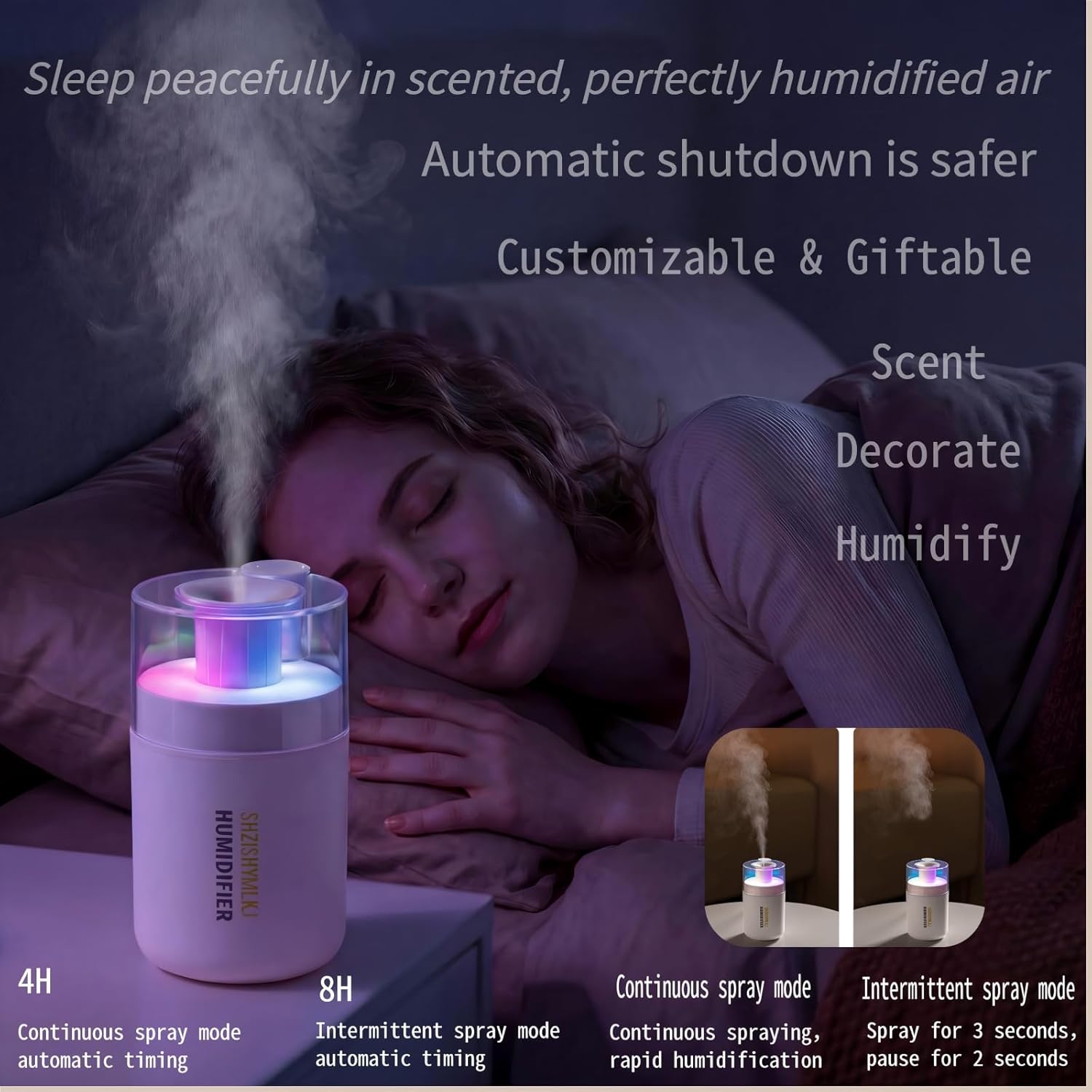 Mini 2-in-1 Humidifier & Aroma Diffuser, 7-Color LED Light, USB Portable, 4/8H Timer, Auto Shut-Off, Ideal Personal Gift/Family/Friends/Loved Ones (pink, 2.8 * 3.2 * 4.7)