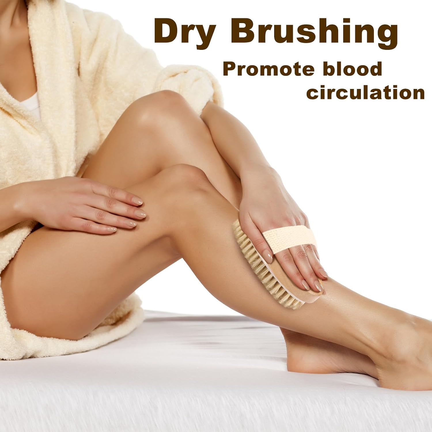 2Pcs Natural Bristle Exfoliating Brush, Body Scrubber for Lymphatic Drainage, Blood Circulation, Wet and Dry Brush, Deep Exfoliation for Smooth Skin