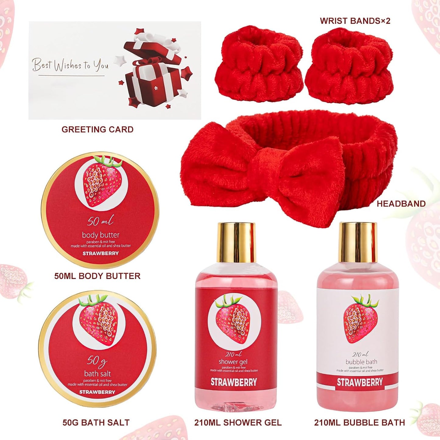 Mothers Day Gifts for Women, Strawberry Bliss 9 Pcs Bath Gift Set for Women - Moisturizing Skin Care Set with Body Butter | Self Care Kit for Birthday, Valentines Day, Christmas Gift in Premium Box
