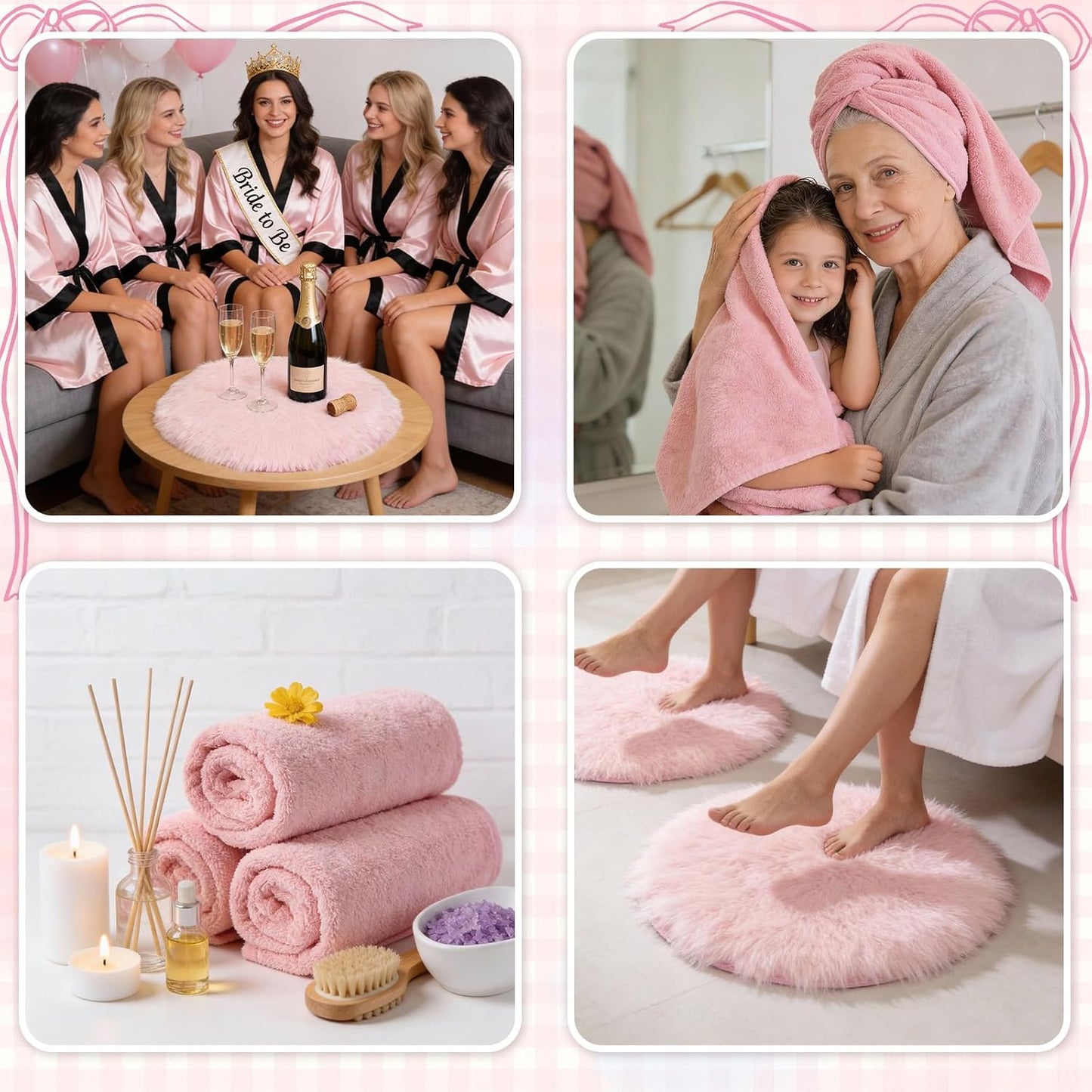 HunnmingRe 18 Pcs Foot Spa Kit for Pink Spa Sleepover Party Supplies with 6 Foldable Foot Soaking & 6 Towels & 6 Floor Mats Matching Ribbon for Women Gift