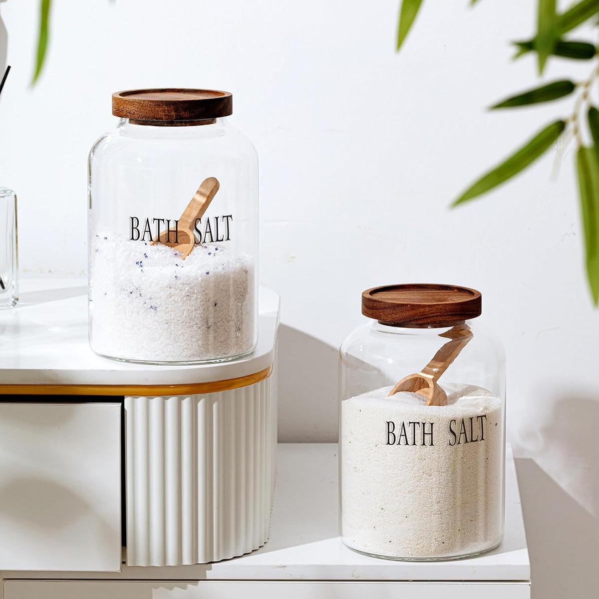 SiliFine 2 Sets 74 oz Glass Bath Salts Jar with Wooden Scoop and Lid