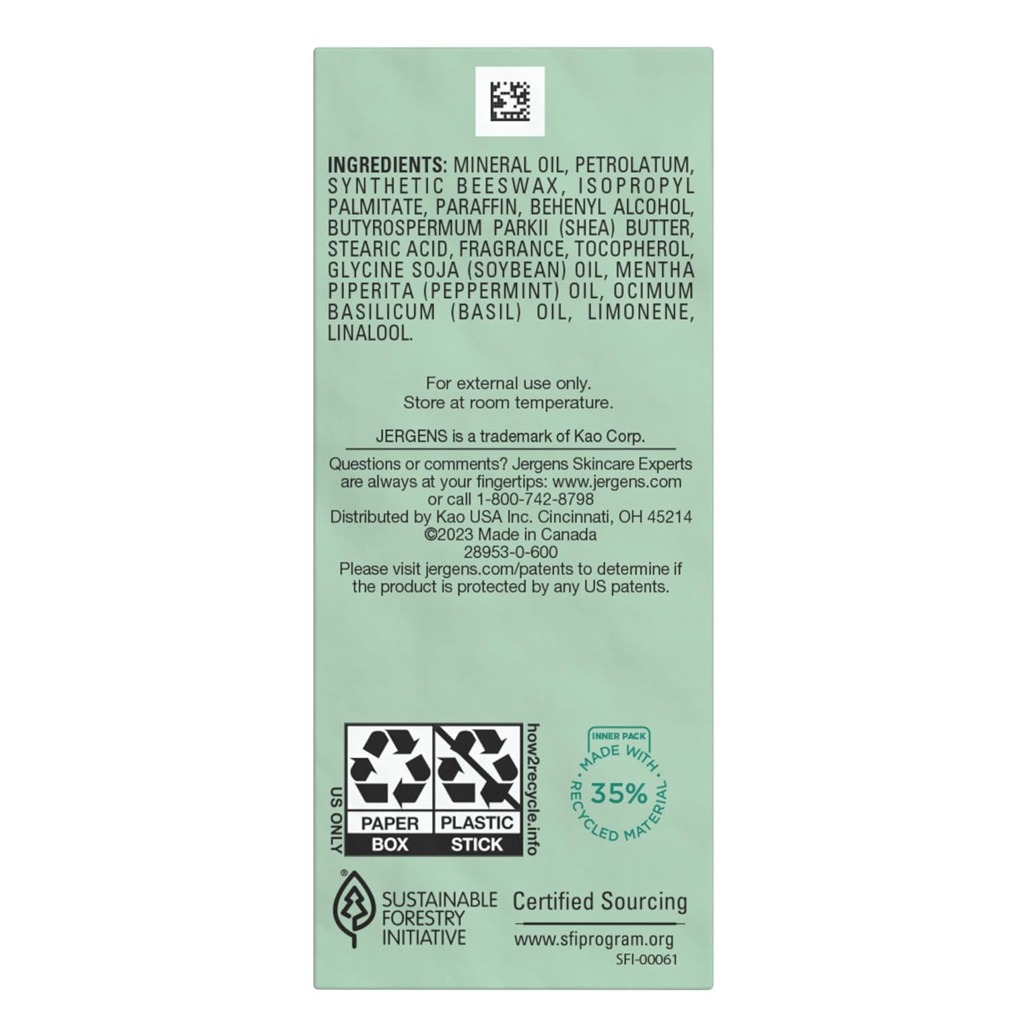 Jergens Focus Essential Oil-Scented Stick, Aromatherapy Stick Crafted with Peppermint and Basil Essential Oils, 0.9 Oz