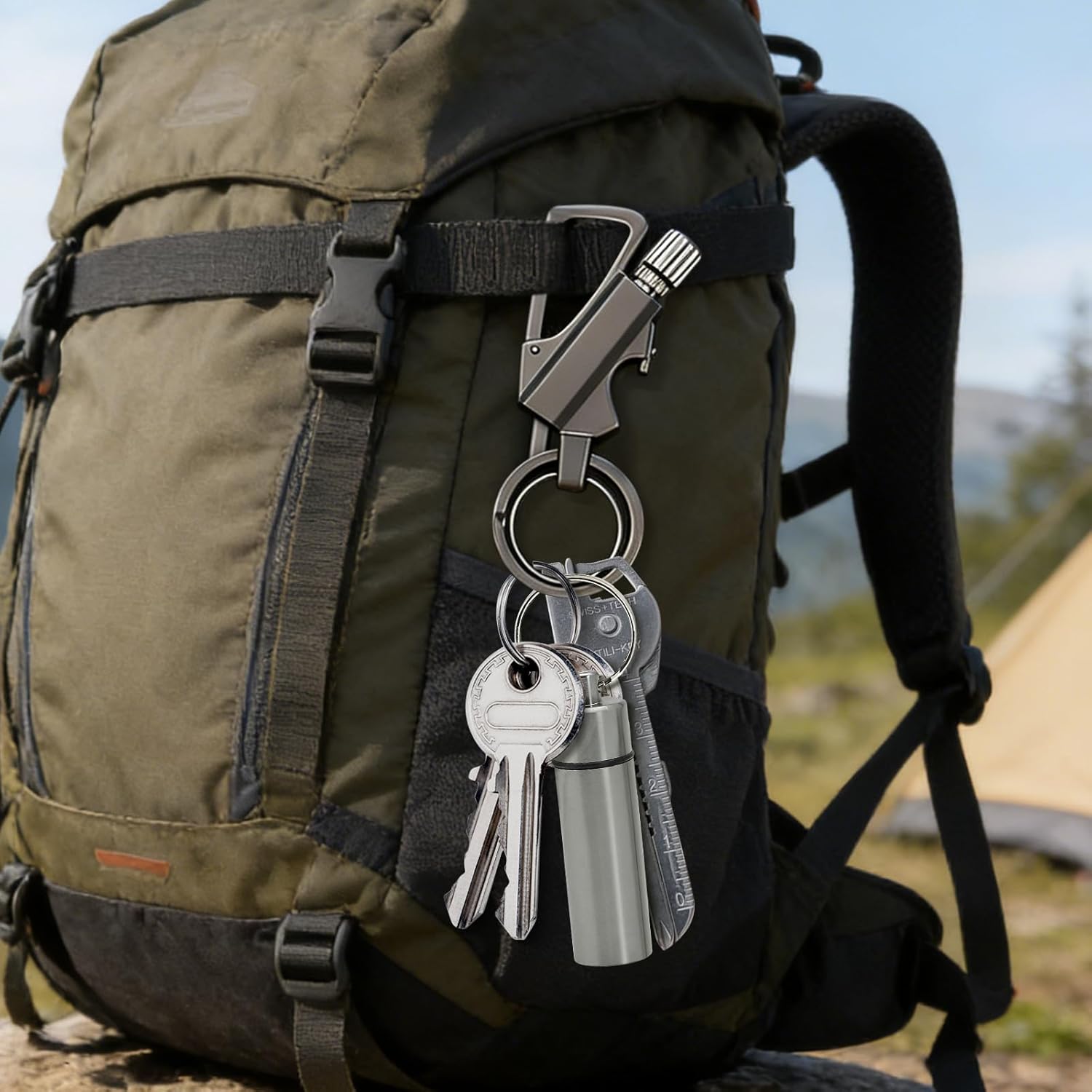 2 Pack Permanent Match Infinity Lighter with Tinder Storage Canister, Multitool Keychain Bottle Opener, Reusable Waterproof Match Strike Anywhere, Forever for Outdoor Survival, for Men Women