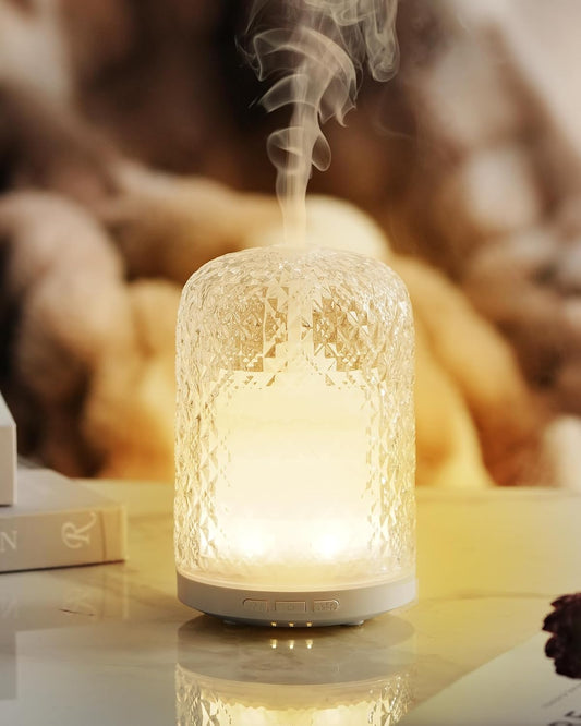 Essential Oil Diffuser - 2.4MHz Ultrasonic Glass Diffuser with Pulse/Continuous Mist & Night Light