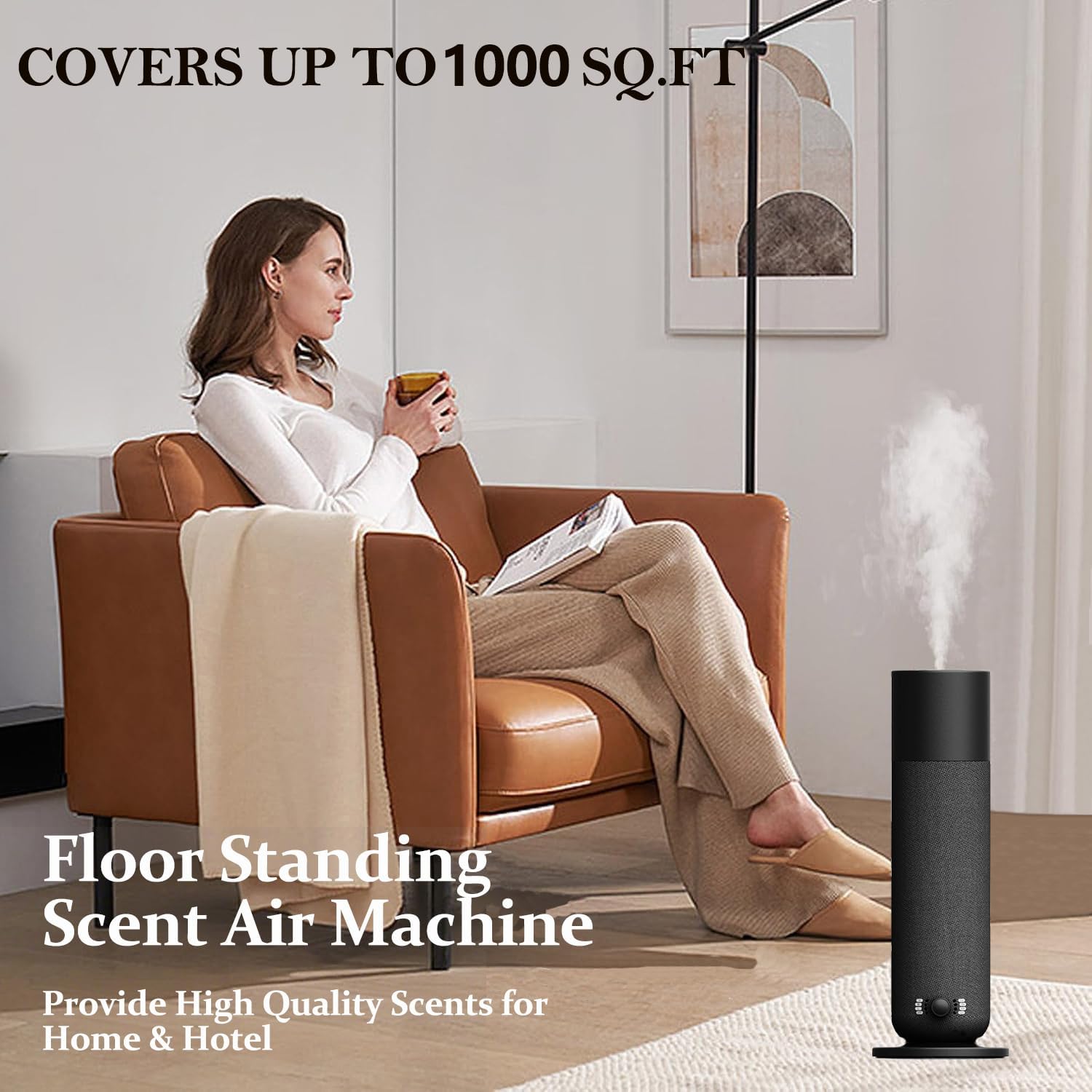 Smart Waterless Essential Oil Diffuser, Scent Air Machine for Home, Aromatherapy Scent Diffuser with Roy Tranquility Oil, Covers Up to 1000 Sq.Ft, Quiet Cold-Air Tech Machine for Hotel, Spa (Black)