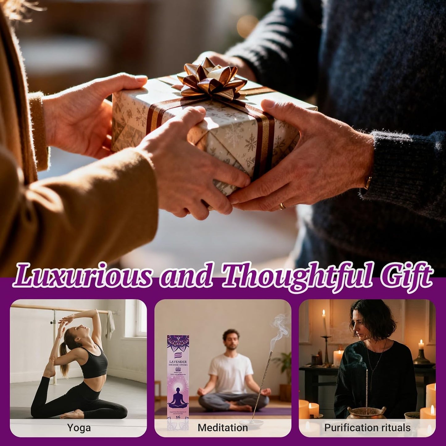 Lavender Incense Sticks Natural - 16 Sticks Handcrafted Lavender Sticks for Relaxation, Meditation, Yoga, Spiritual Purification & Home Ambiance | inciensos aromaticos para la casa