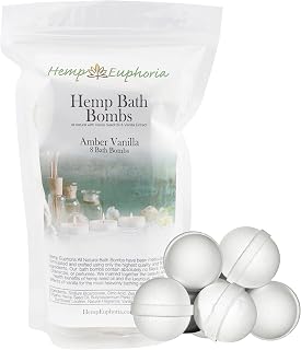 Hemp Bath Bombs -Amber Vanilla - Rich in Organic Hemp Seed Oil, Vanilla Extract, and Shea Butter - 8 Count by Hemp Euphoria