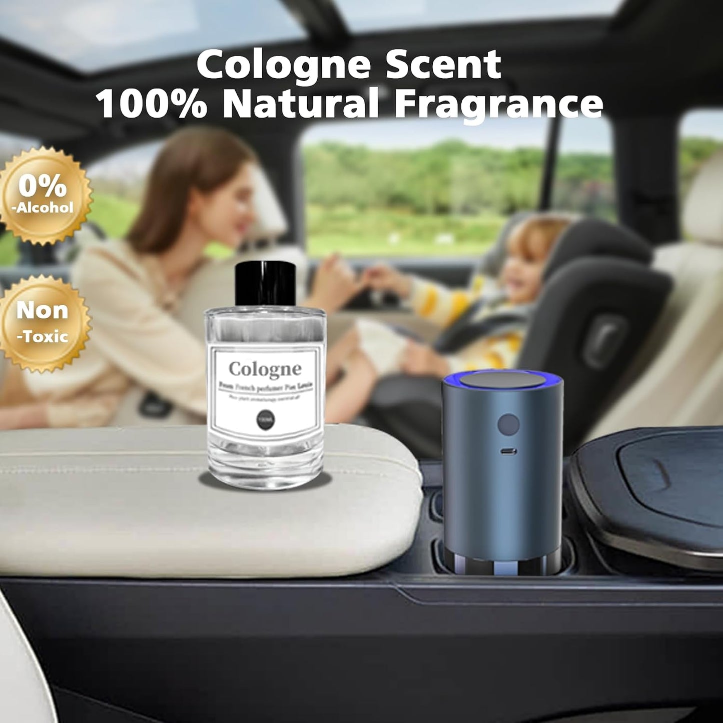 Smart Car Air Freshener, Car Air Freshener Diffuser with 100ml Perfume, Auto On/Off Intelligent, Rechargeable Aroma Diffuser,Auto Two Spray Modes, Cologne Scent, Light Fragrance Type (Cologne)