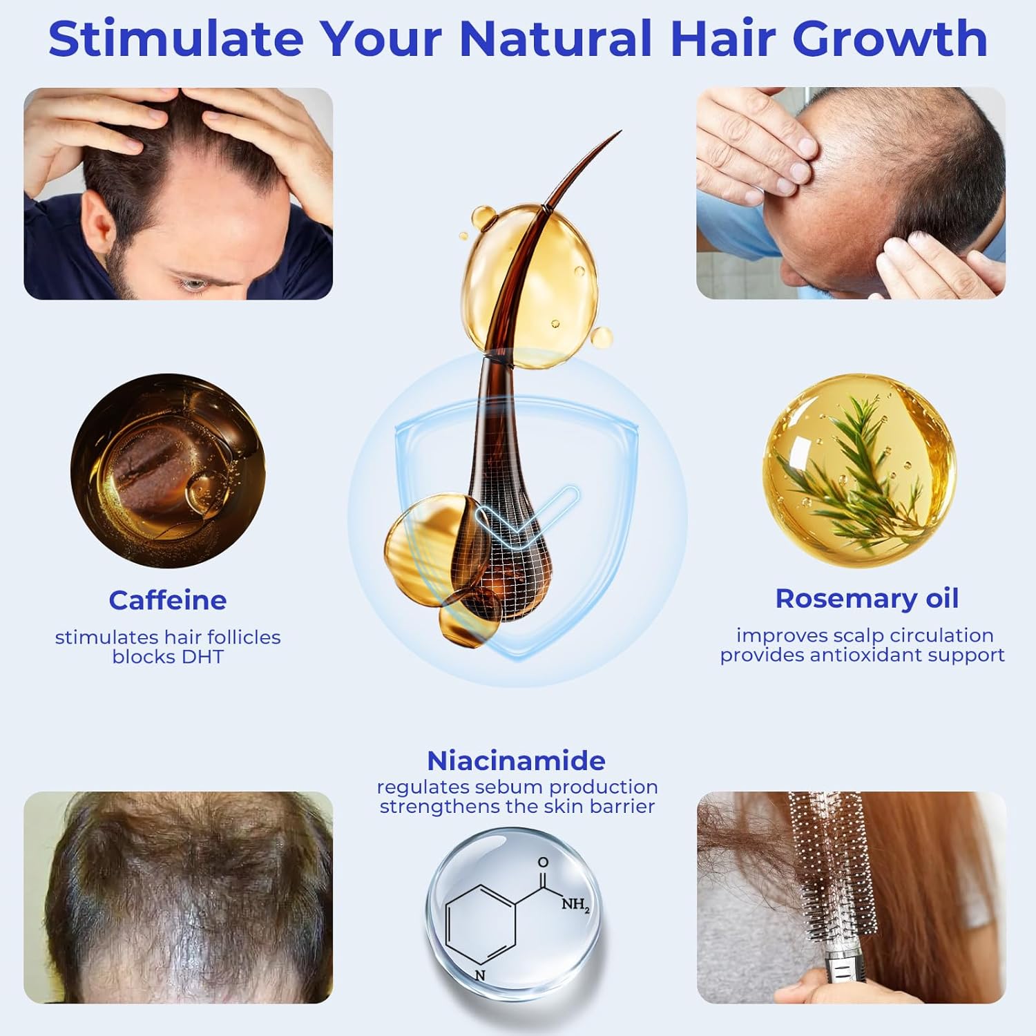 Rosemary Oil Hair Growth Serum Roll On – 3% Rosemary Oil, 2% Caffeine, 2% Niacinamide & DHT Blocking Complex, Non-Greasy Scalp Serum for Men & Women, Designed for Thinning, Fine & Weak Hair, 2-Pack