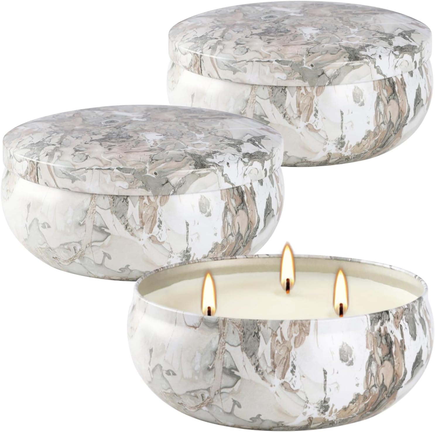 Citronella Candles Outdoor, 3 Pack 12oz Large Citronella Candle 3-Wick Natural Soy Wax Summer Candle Set 240 Hours Long Lasting Burning Huge Scented Outdoor Indoor Candles for Garden Yard (Gray)