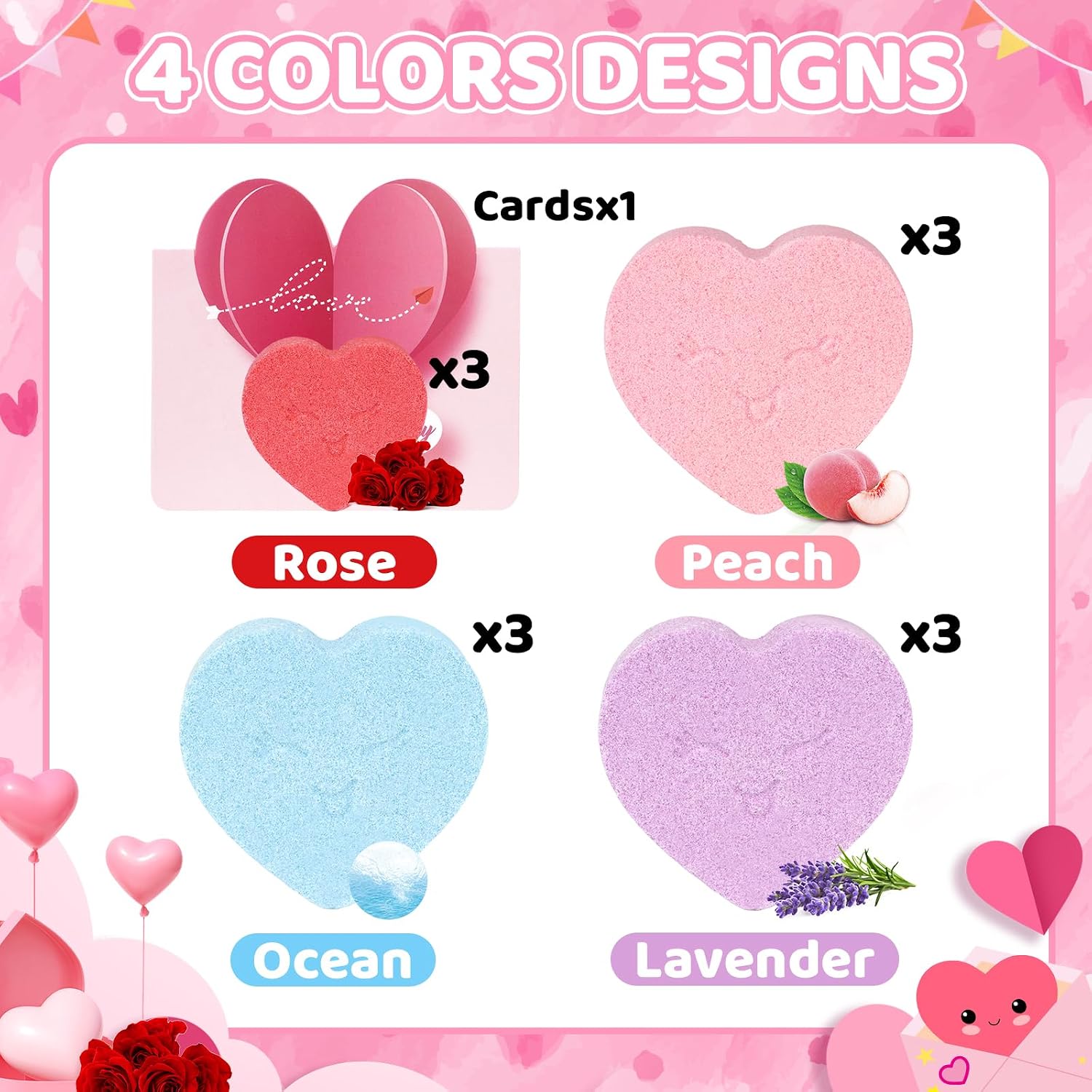 Valentine's Day Bath Bombs,12PCS Colorful Love Shape Bath Bomb Sets,Valentine's Day Gifts Bath Bombs for Women Girl Mom