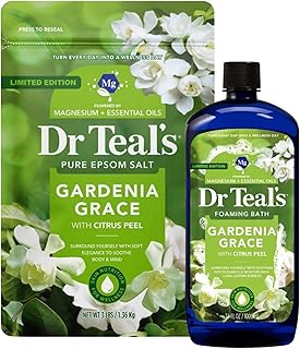 Dr Teal's Gardenia Grace Limited Edition Bath Set with Citrus Peel, Pure Epsom Salt and Foaming Bath Duo, Magnesium Sulfate with Essential Oils