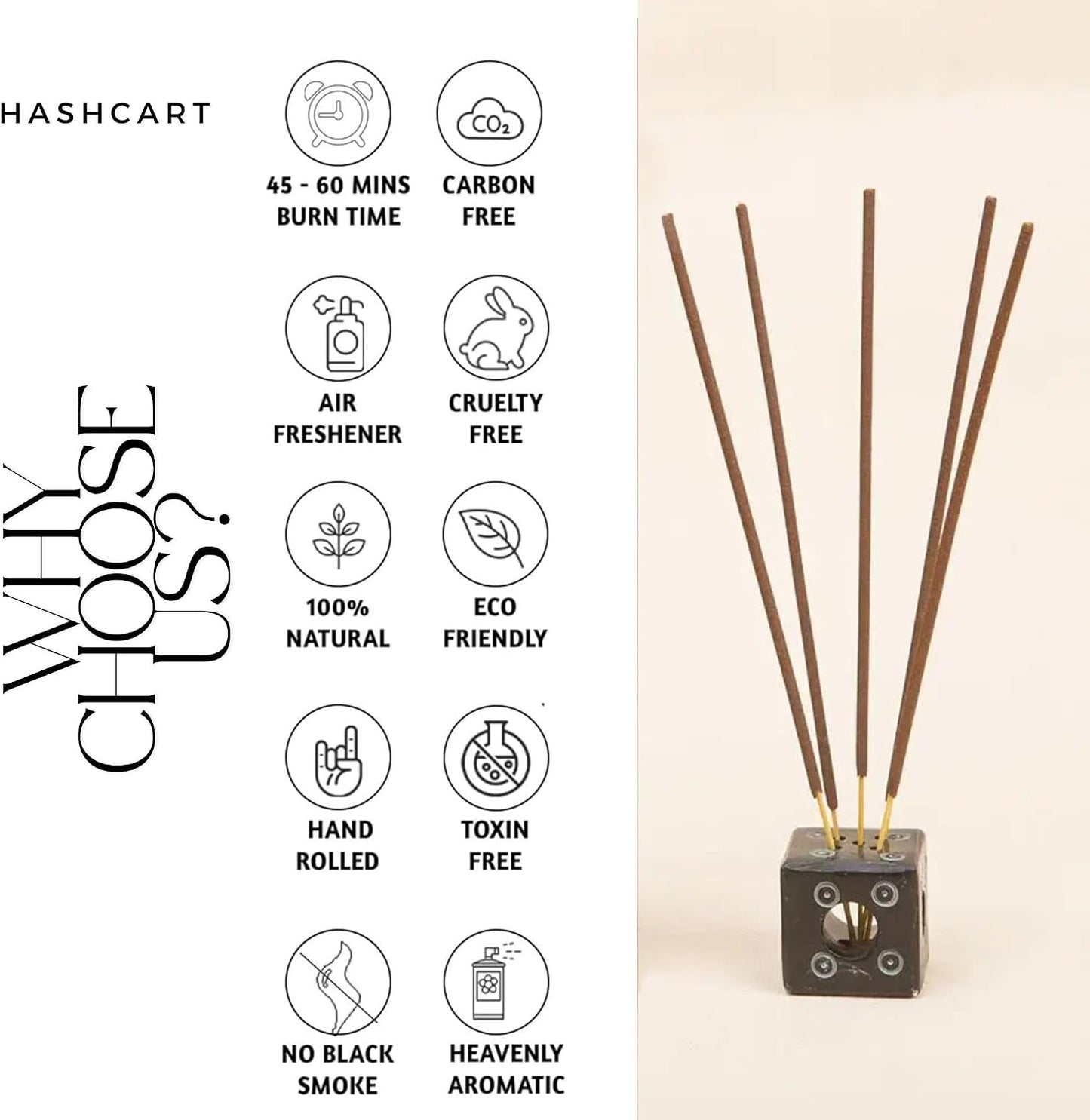 Incense Sticks Gift Set for Relaxation, Meditation, Positivity, Stress Relief and Yoga with 1 Wooden Holder Brut Musk Royalwood Pineapple Intimate Musk Melon Rose, 12x6 Sticks, 20x6 gram, Hashcart®