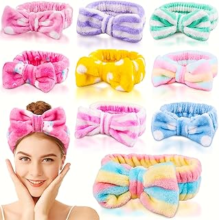 9 Pcs Spa Headband for Washing Face, Skincare Headband, Microfiber Makeup Headbands for Women Girls, Face Wash Skin Care Headbands, Facial Make Up Hair Head band, Bow Shower Hair Band for Teens Gift