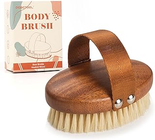 DEBETOOL Dry Brushing Body Brush - Natural Boar Bristle Dry Body Brush for Lymphatic Drainage, Cellulite, Blood（Medium Hardness）