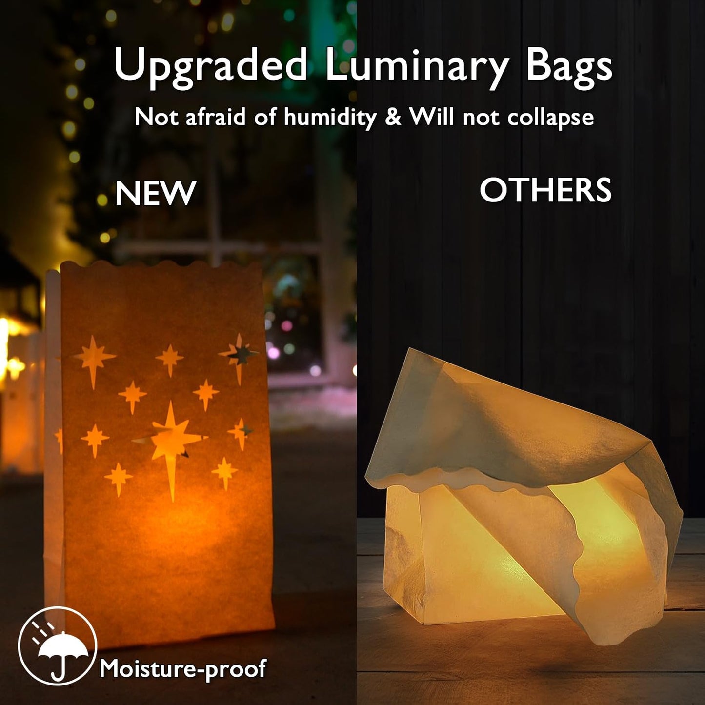 Homemory White Luminary Bags, Upgraded Moisture-Proof Candle Bags, Stars Design Luminaries for Wedding, Party, Halloween, Thanksgiving, Christmas (24)