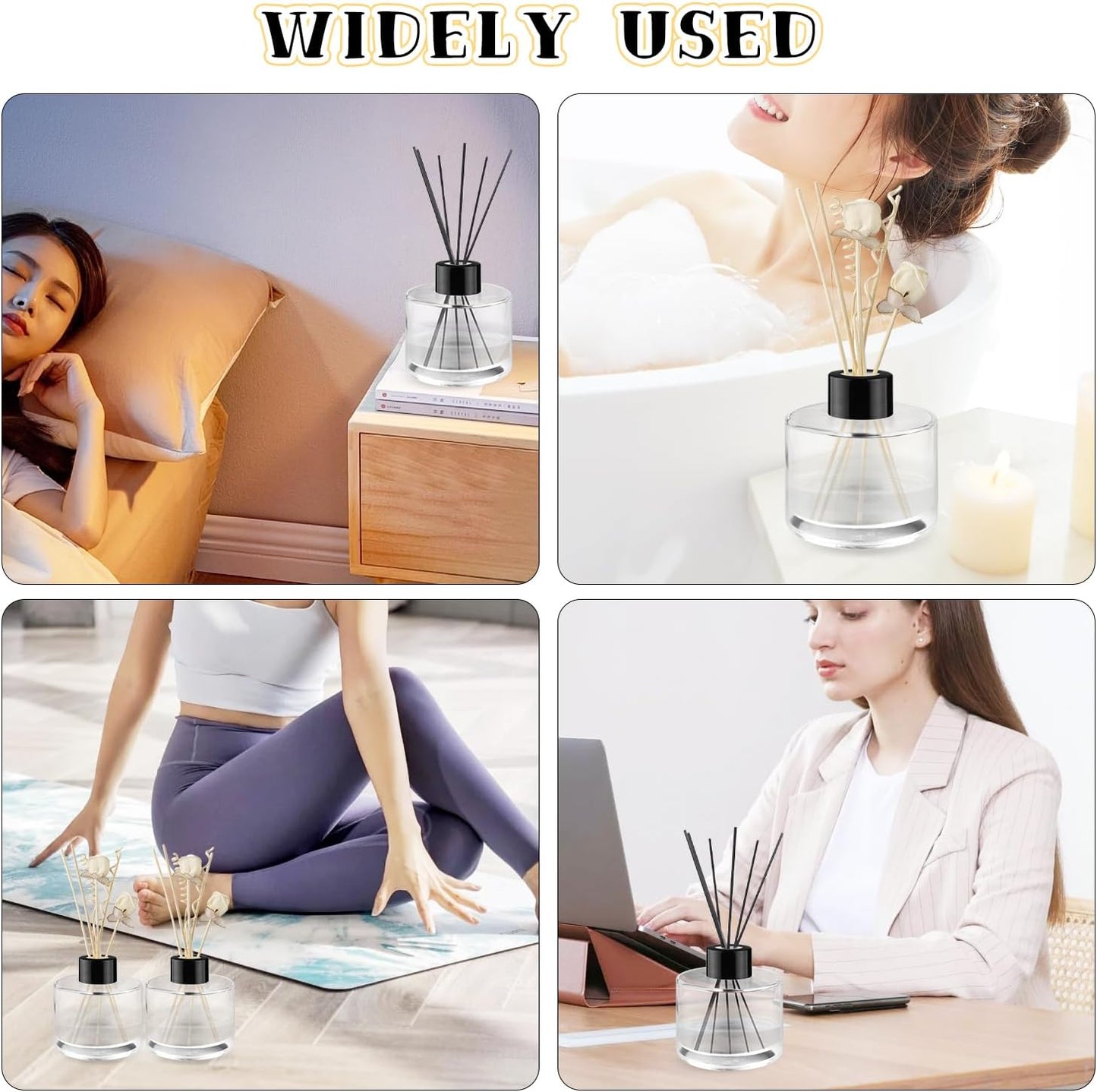 6 Pcs Glass Diffuser Clear Refillable Round Glass Diffuser with Black Lids for Aromatherapy Fragrance DIY Replacement Essential Oils Crafts - 100ml/3.4oz