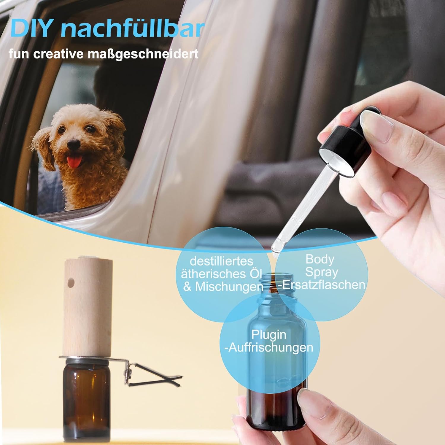 Refillable Car Essential Oil Diffuser with Lemon Oil (10ml), 30 Days’ Vent Clip Air Freshener Commuter Aromatherapy Non-toxic Strong Natural Fragrance Odor-fighting Fresh Scent for Women Men (2 Sets)