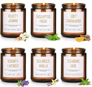 Scented Soy Candles Set for Women - 6 Pack 42oz 300Hour Candle for Home Scented, Lavender Vanilla Eucalyptus Sage Jasmine Sandalwood, Natural Soy Wax Aromatherapy Candles ﻿