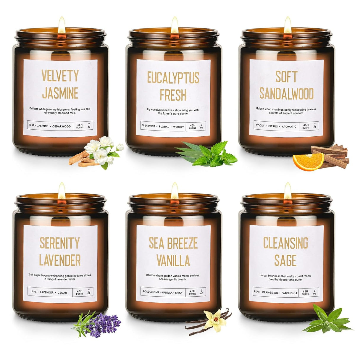 Scented Soy Candles Set for Women - 6 Pack 42oz 300Hour Candle for Home Scented
