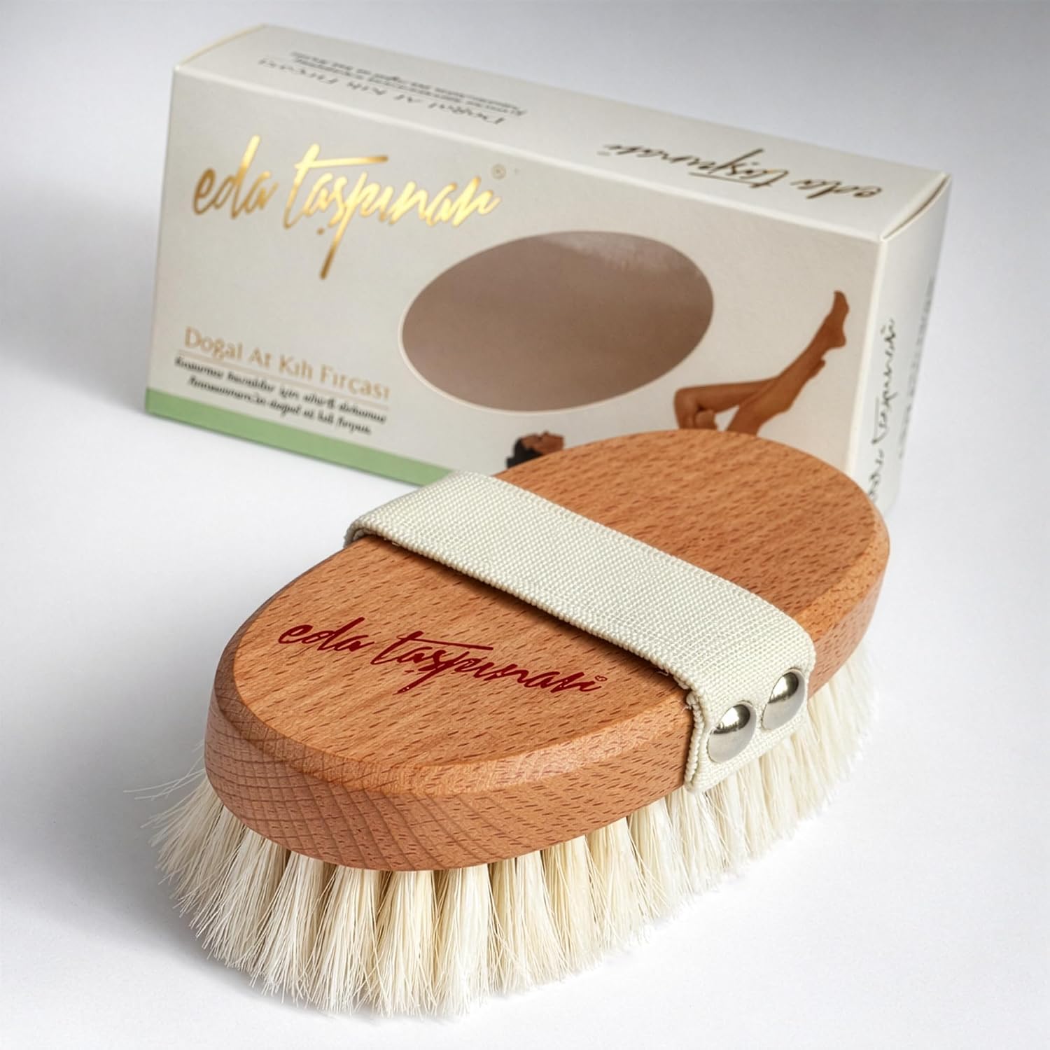 EDA Taspinar Professional Dry Brush for Body I Natural Horse Hair Bristle, Exfoliating, Lymphatic I Drainage, Cellulite, Circulation I No Shedding Spa Quality