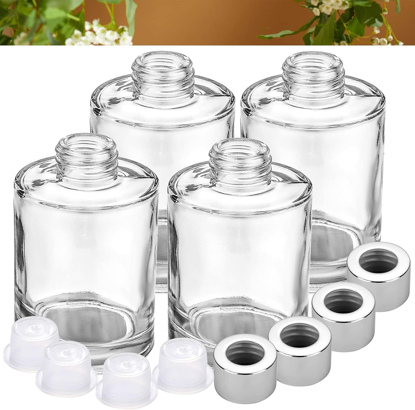 Wesiti 20 Packs Reed Diffuser Bottles Empty Refillable Glass Jars 4 oz Diffuser Bottles with Silver Caps for Essential Oil Home Fragrance Living Room Bathroom DIY Decor