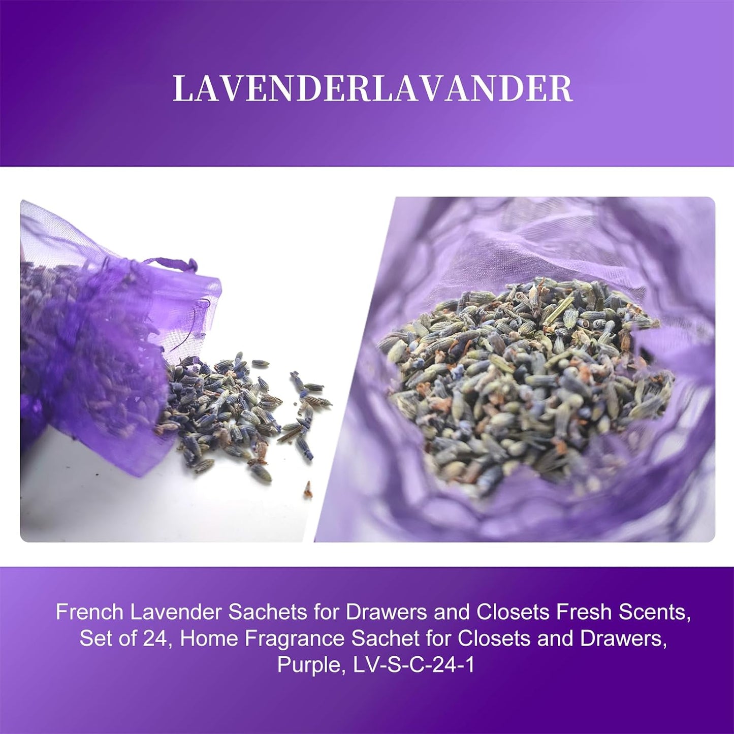 24 Pieces French Dried Lavender Sachet Lavender Flower Bags Long Lasting Fresh Scents 2025 New Lavender Buds for Clothes Storage Drawers and Closets Home
