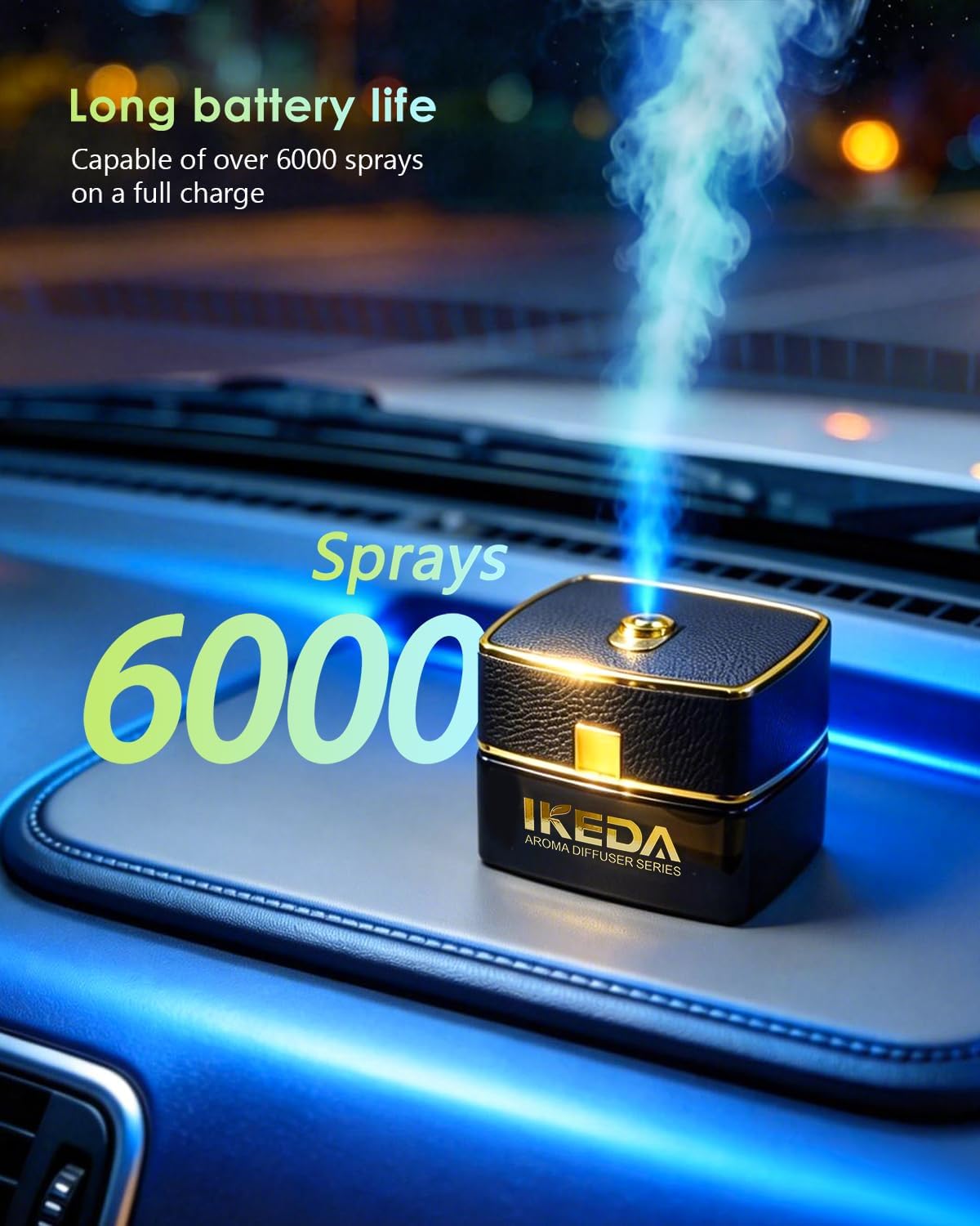 Smart Car Air Fresheners | Luxury Car Aroma Diffuser | with 120ml Long Lasting Perfume | Auto On/Off Car Diffuser | Mini Cube Diffuser for Car, Home by Ikeda (Black)