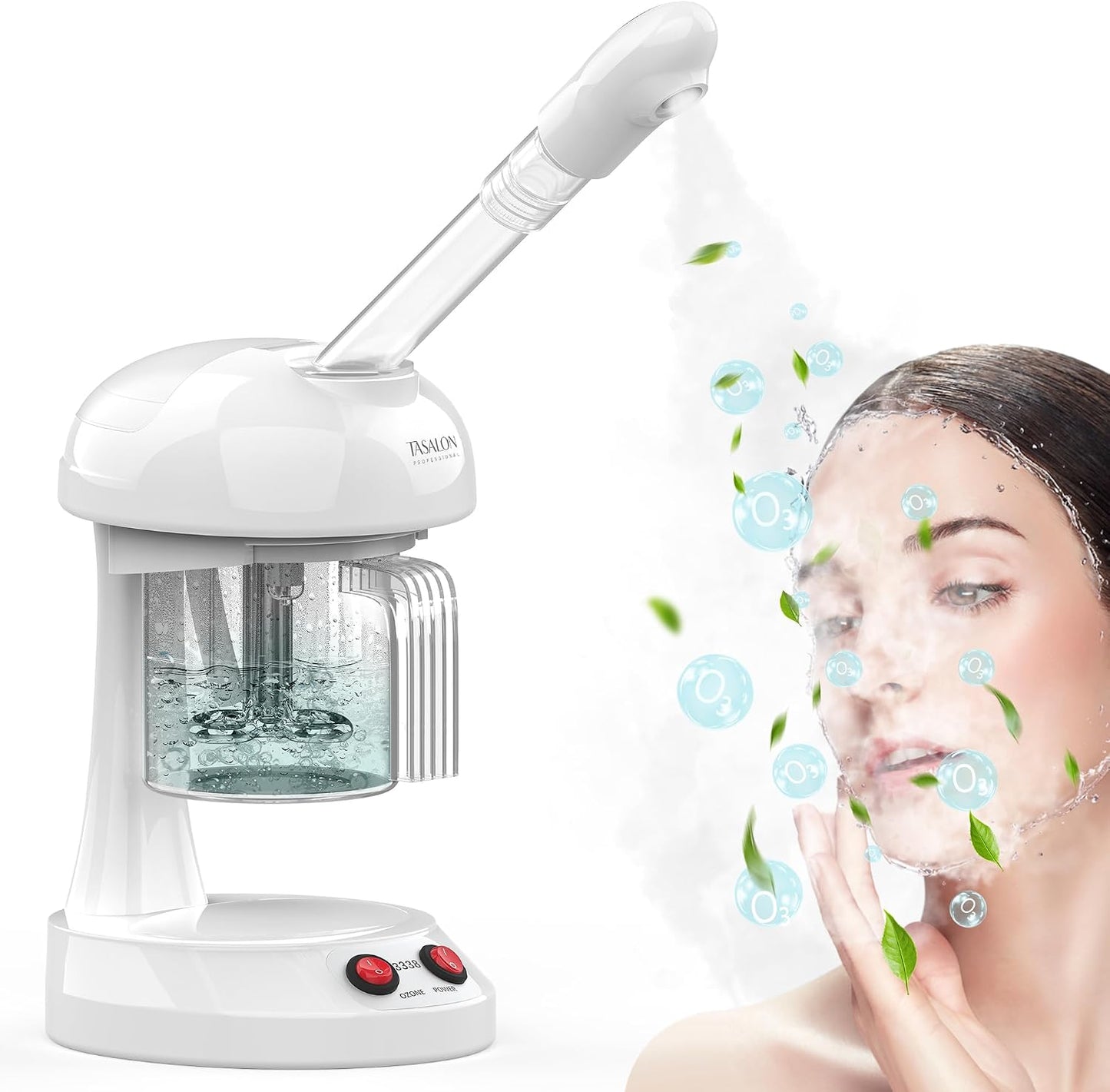 Facial Steamer - TASALON Ozone Face Steamer for Facial, Portable Facial Steamer with Removable Water Tank, Nano Ionic Facial Steamer for Home Salon Spa or Personal Care, White