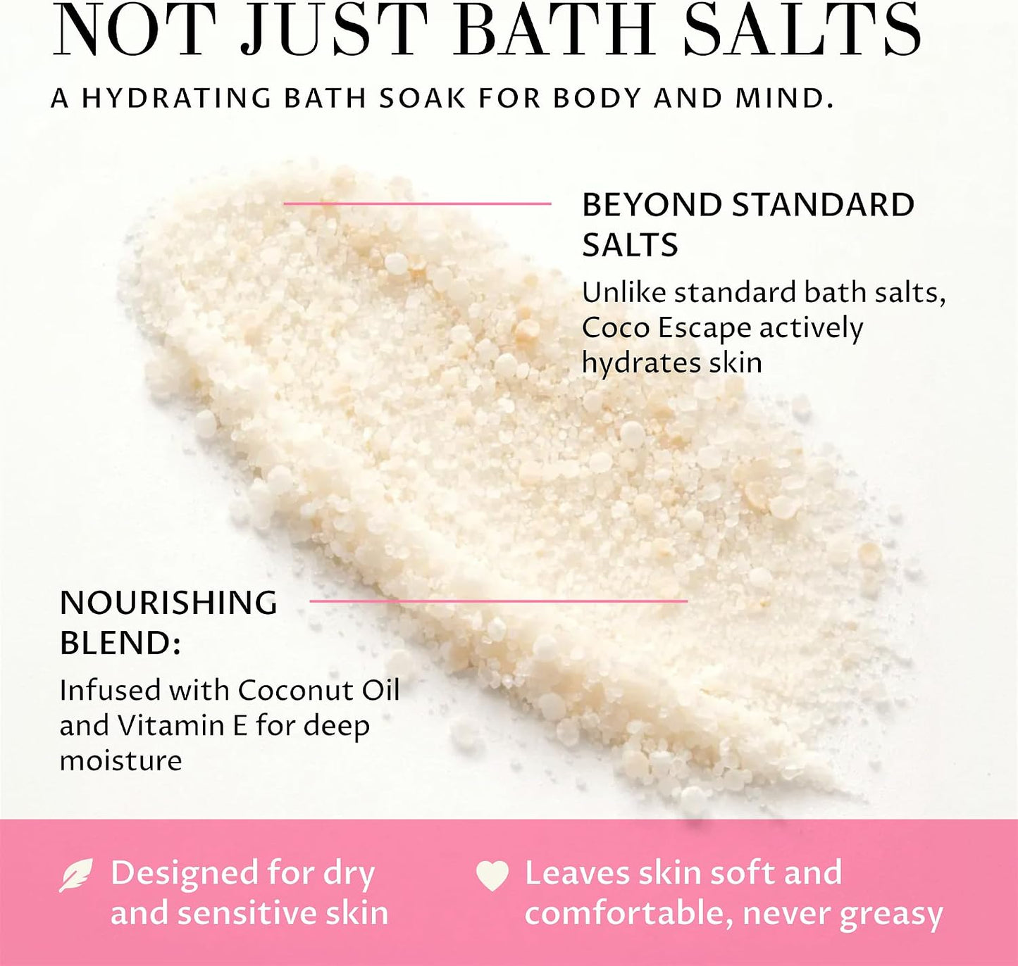 Coco Escape Coconut and Vanilla Aromatherapy Bath Soak, Relaxation Support, Skin Softening, Hydrating, Mineral-Rich, for Dry Sensitive Skin