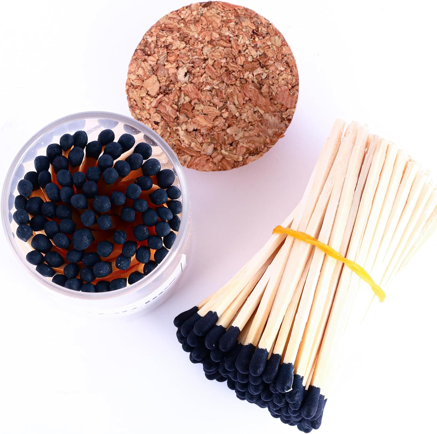 3" Black Matches Included with Match Holder, Candle Matches in a Jar, MatchJar with Striker, FireplaceMatches Bottle, Matchcloche with Strikers， SafetyMatches for Candles Fireplace BBQ Gril