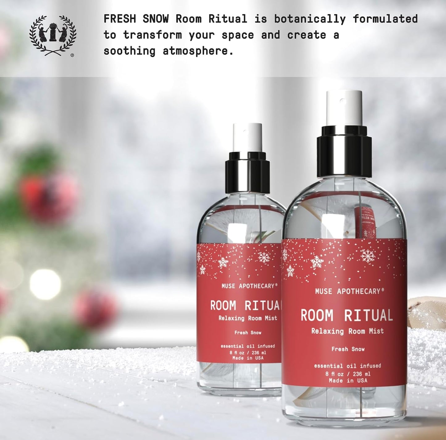 Muse Apothecary Room Ritual - Room Spray, Aromatic and Relaxing Room Mist, Air Freshener Spray, Infused with Natural Aromatherapy Essential Oils - 8 oz, Fresh Snow