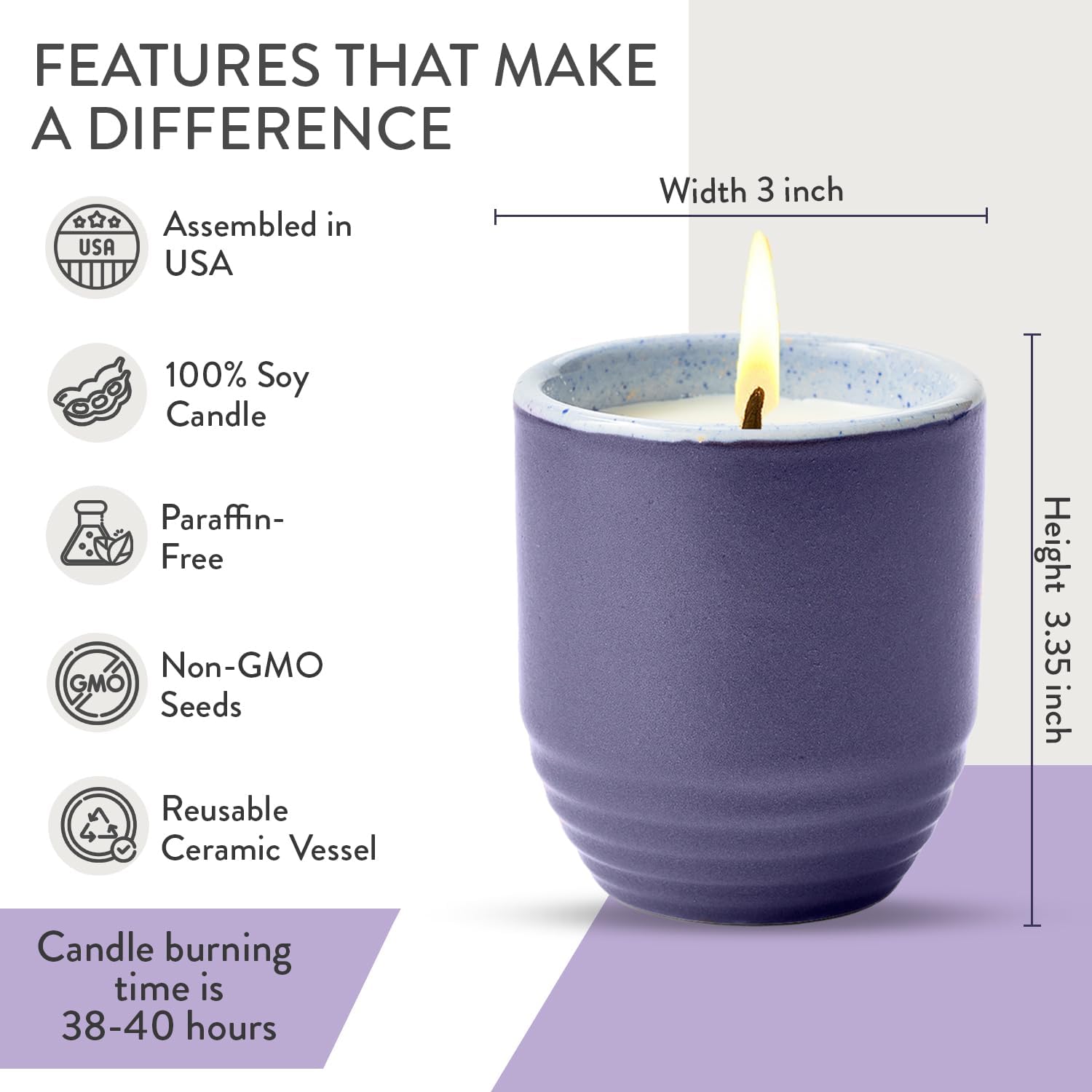 Modern Sprout - 2-in-1 Soy Candle & Planter - Violet Hour (Lavender, Grape Soda, Wild Iris, Violet) 6 Oz Scented Candle w/Lavender Seeds - Ceramic Vessel Dual Purpose Jar - 38-40 Hour Burn