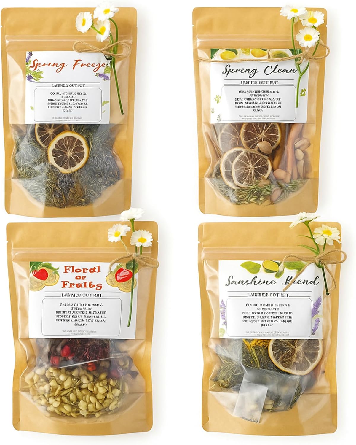 Siifert 4 Set Potpourri Bags Stovetop Simmer Pot Simmering Mix Potpourri Instruction and Sticker Floral Fruity Cinnamon Natural Air Freshener Sachet for Holiday Relaxing Housewarming Hostess Gift