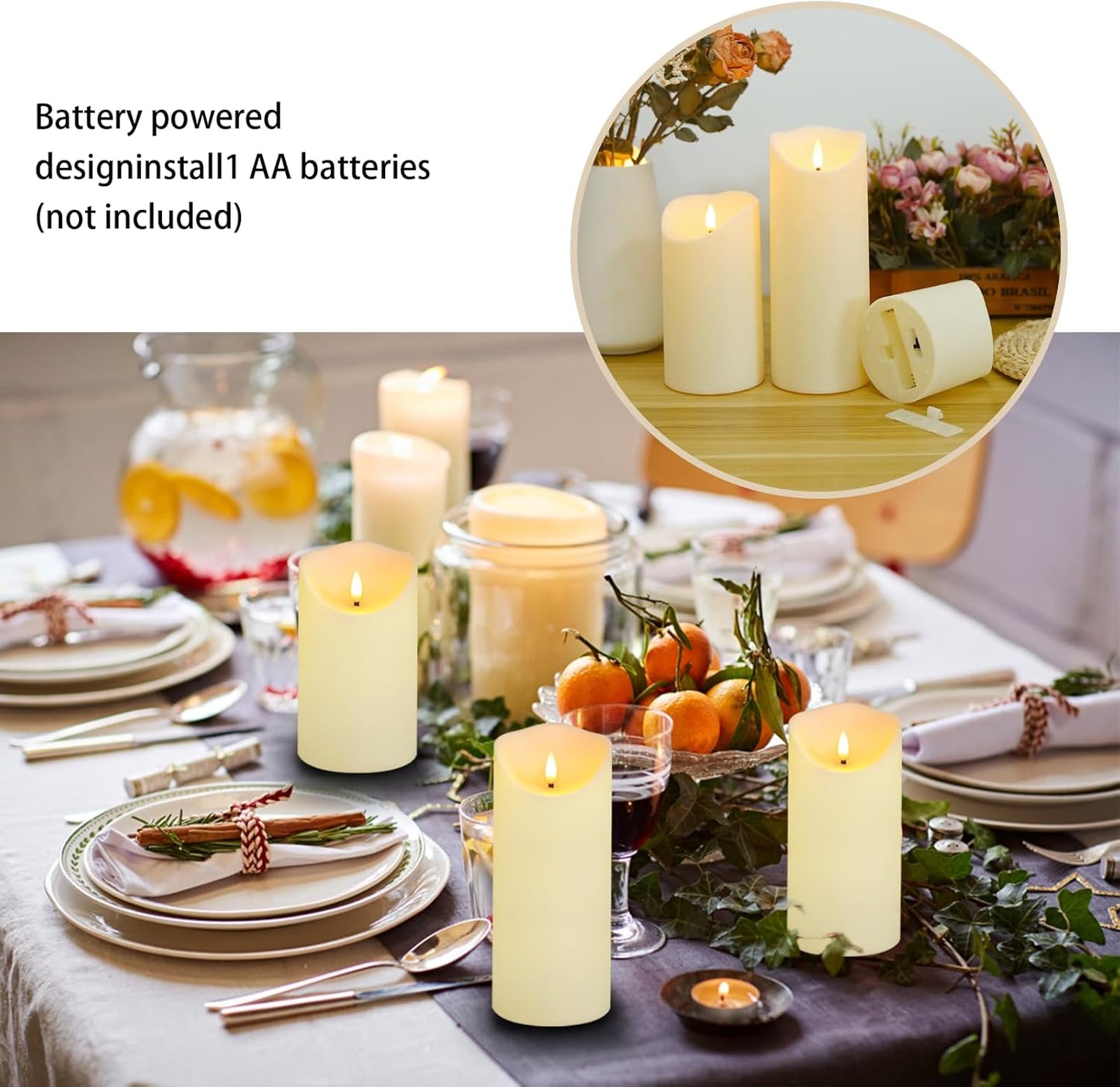 Fo32won Flameless Flickering Candles with Remote Timer, Set of 6 Ivory Led Battery Operated Candles for Home Decor Xmas Halloween (D3 x H3 3" 4" 5" 6" 7")