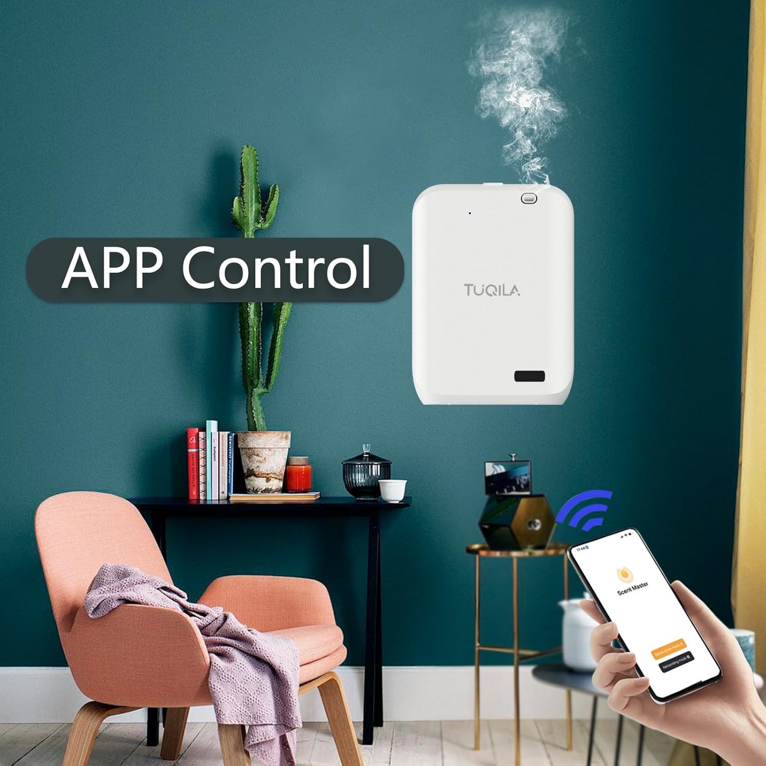Hotel Waterless Oil Diffuser Cold Air Technology 1000 sq.ft, APP Control Smart Scent Diffuser Clean Air Machine Essential Oil 150 ML, Wall Mounted Diffusion for Home, Hotel, Office (White)