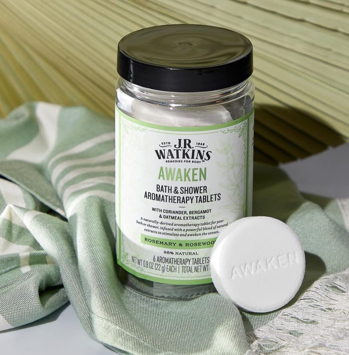J.R. Watkins Awaken Bath & Shower Aromatherapy Tablets, Rosemary & Rosewood Shower Steamers, 5.6 oz