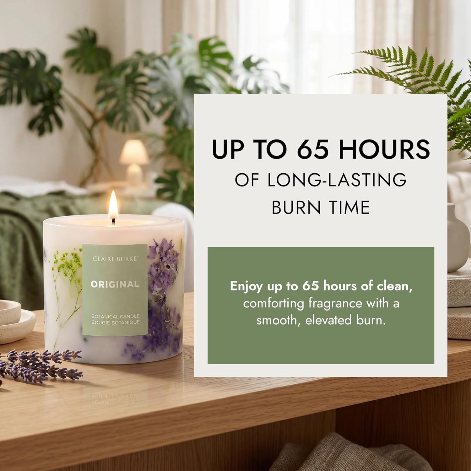Claire Burke Original Botanical Candle – Luxury Scented Candle with Dried Botanicals | Rose, Lavender & Patchouli | Coconut Soy Wax, 65-Hr Burn, Decorative Candles for Home Decor | 18 oz