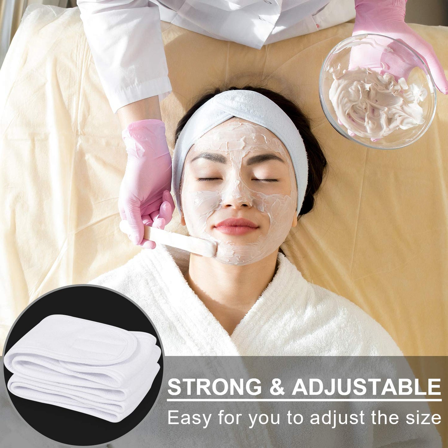 Whaline 3Pcs Spa Facial Headband Make Up Wrap Head Terry Cloth Headband Adjustable Washable Towel for Shower Makeup Face Washing Skincare Facial Treatment Sport Fits (White, Black, Pink)