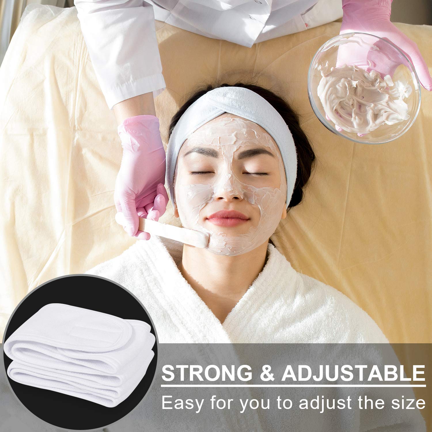 Whaline 3Pcs Spa Facial Headband Make Up Wrap Head Terry Cloth Headband Adjustable Washable Towel for Shower Makeup Face Washing Skincare Facial Treatment Sport Fits (White, Black, Pink)