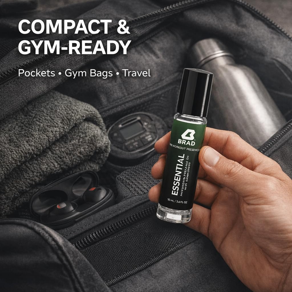 Brad ESSENTIAL Gym Confidence Roll-On for Men – High-Potency Pheromone Oil – Pre-Workout Focus & Energy Boost – Sweat-Resistant – 10 mL