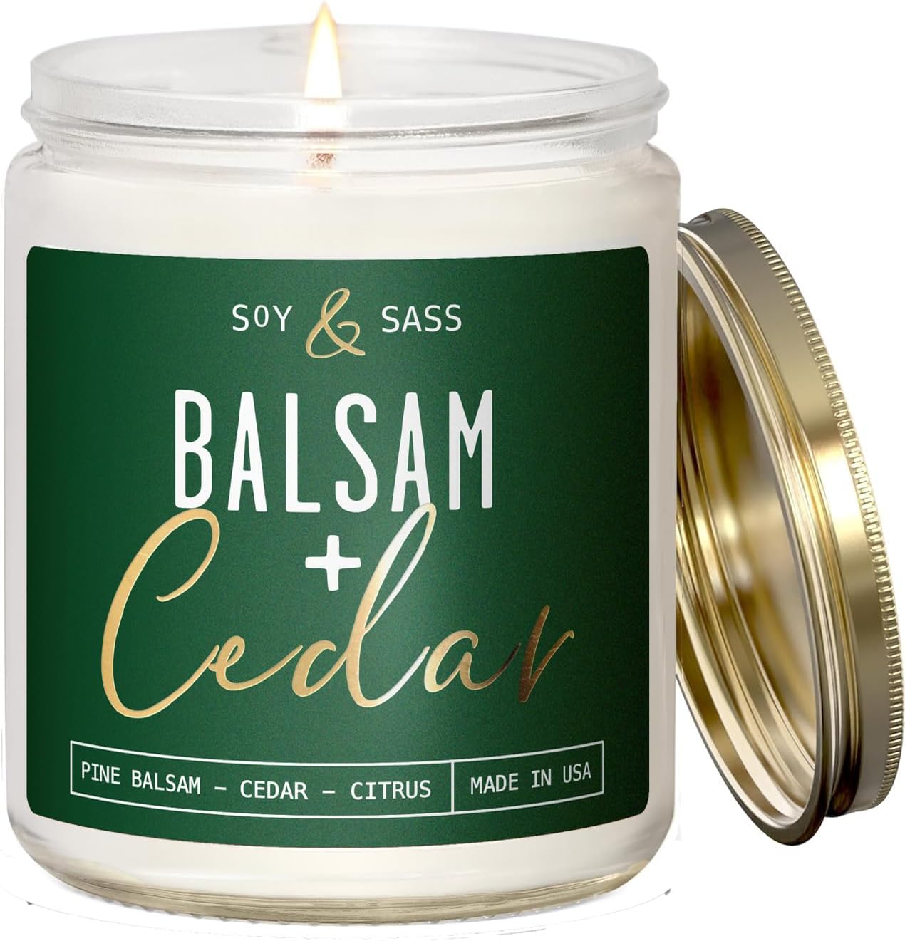 Balsam Candle, Christmas Candles Scented - 'Balsam + Cedar' Soy Candle, w/Balsam Fir, Cedar & Citrus - Infused with Essential Oils I Balsam Fir Candles I 9oz, 50Hr, Made in USA