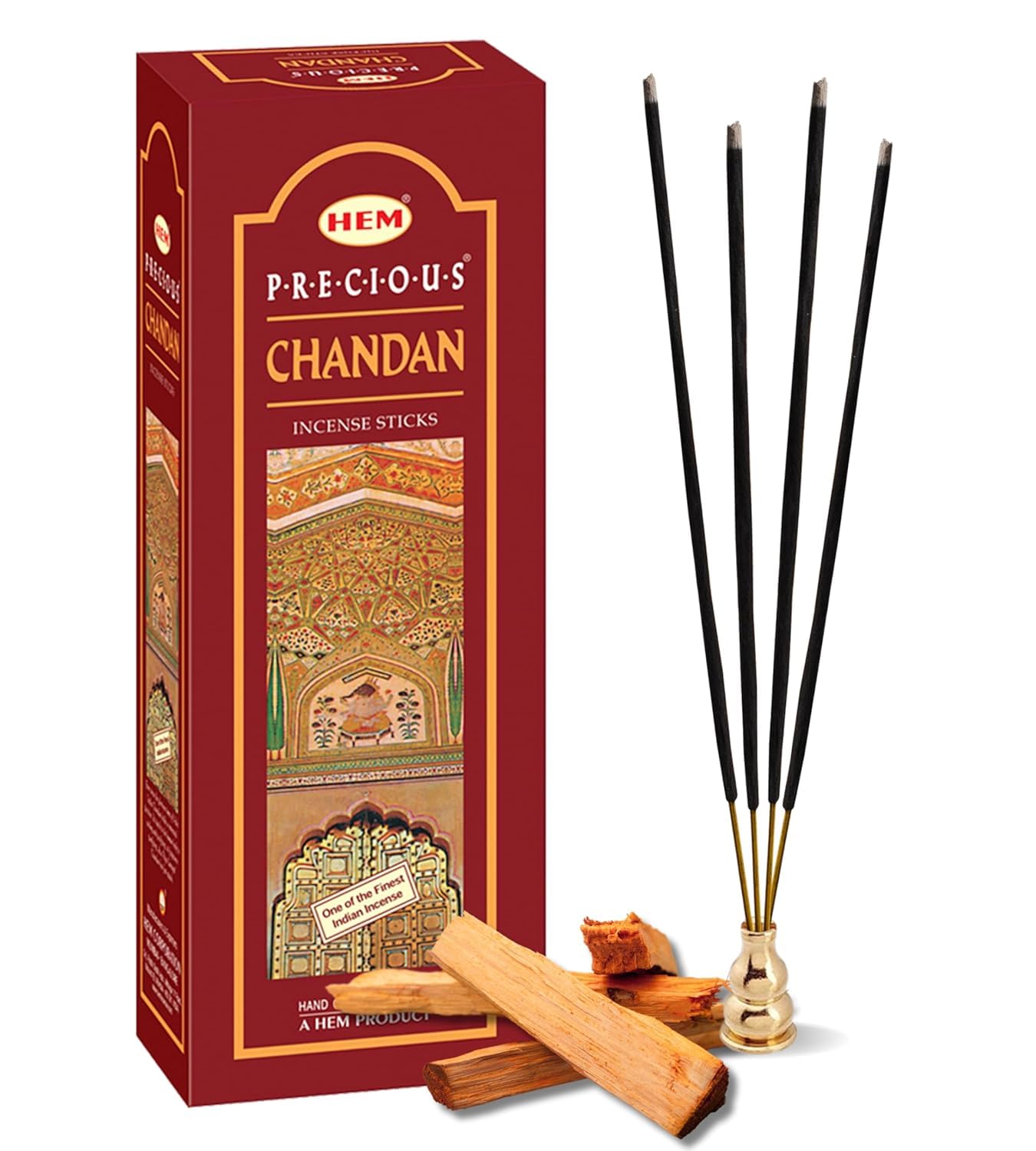 HEM Precious Chandan Incense Sticks | Pack of 6 Boxes (120 Sticks) | Classic Sandalwood Aroma for Meditation, Pooja & Relaxation | Handcrafted for Calm & Positivity (Chandan)