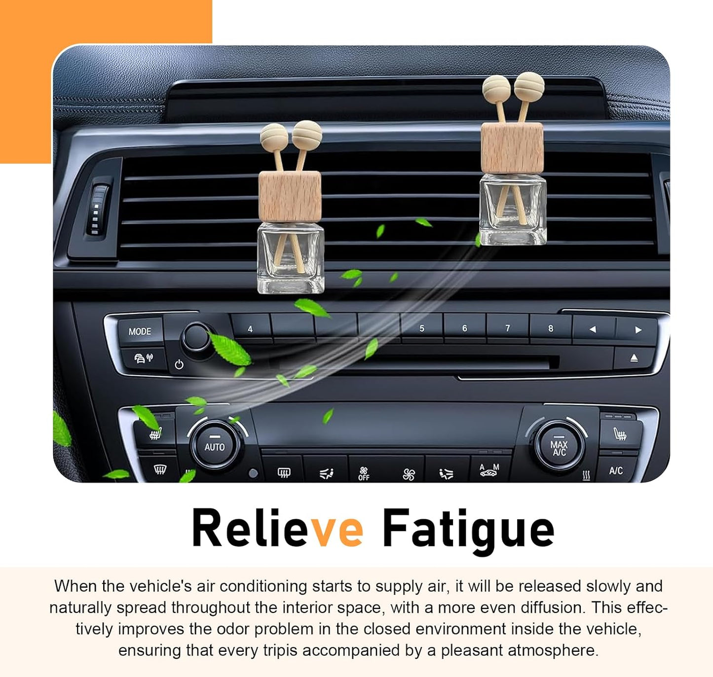 2 PCS Car Vent Diffuser Clips, Refillable Empty Glass Bottles with Natural Wood Cap & Stick, Anti-shake Decorative Air Outlet Holder, Interior Accessory for Most Cars (Transparent)
