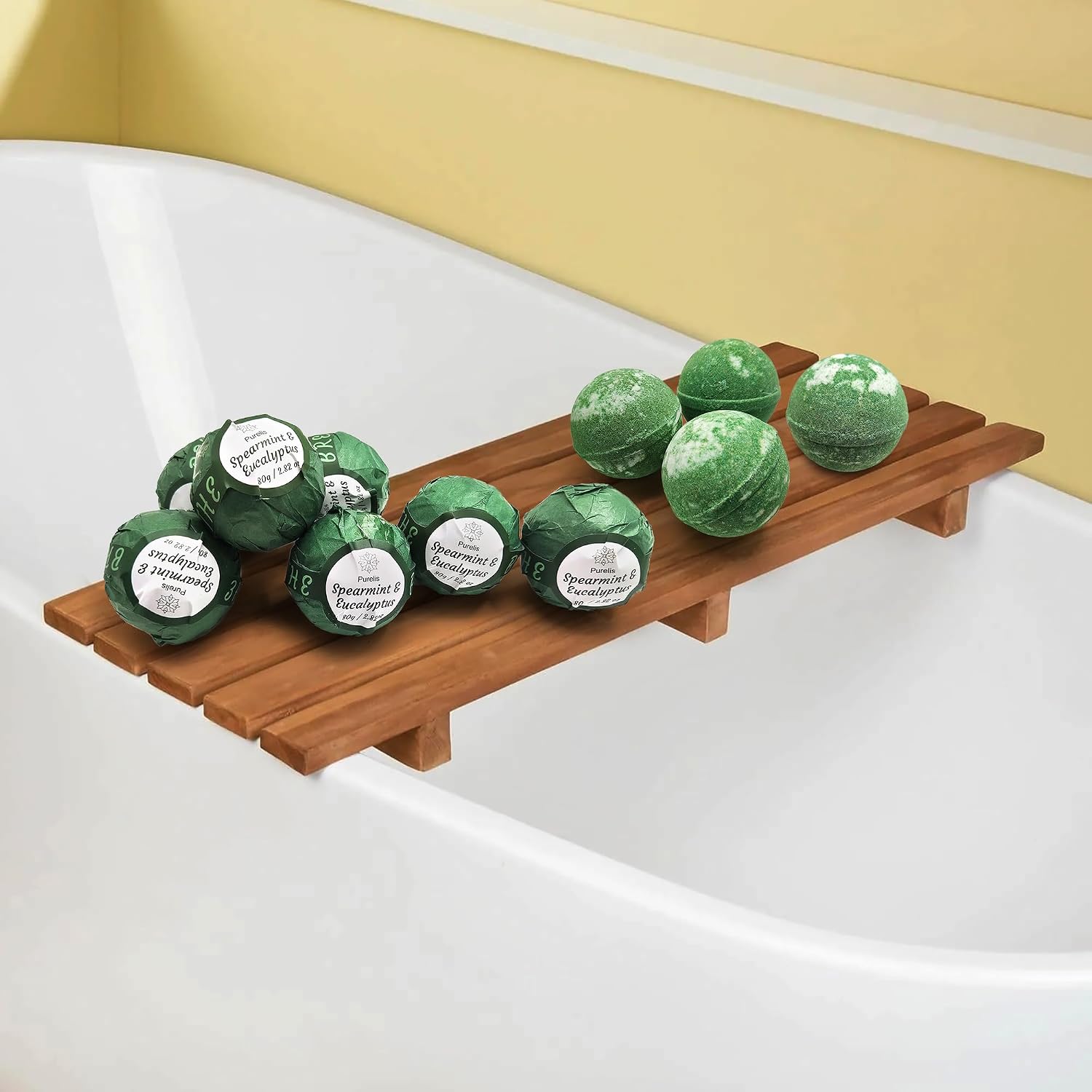Purelis Handmade 24-Pack Spearmint & Eucalyptus Bath Bombs - Natural Moisturizing Aromatherapy Bath Bombs for Men and Women