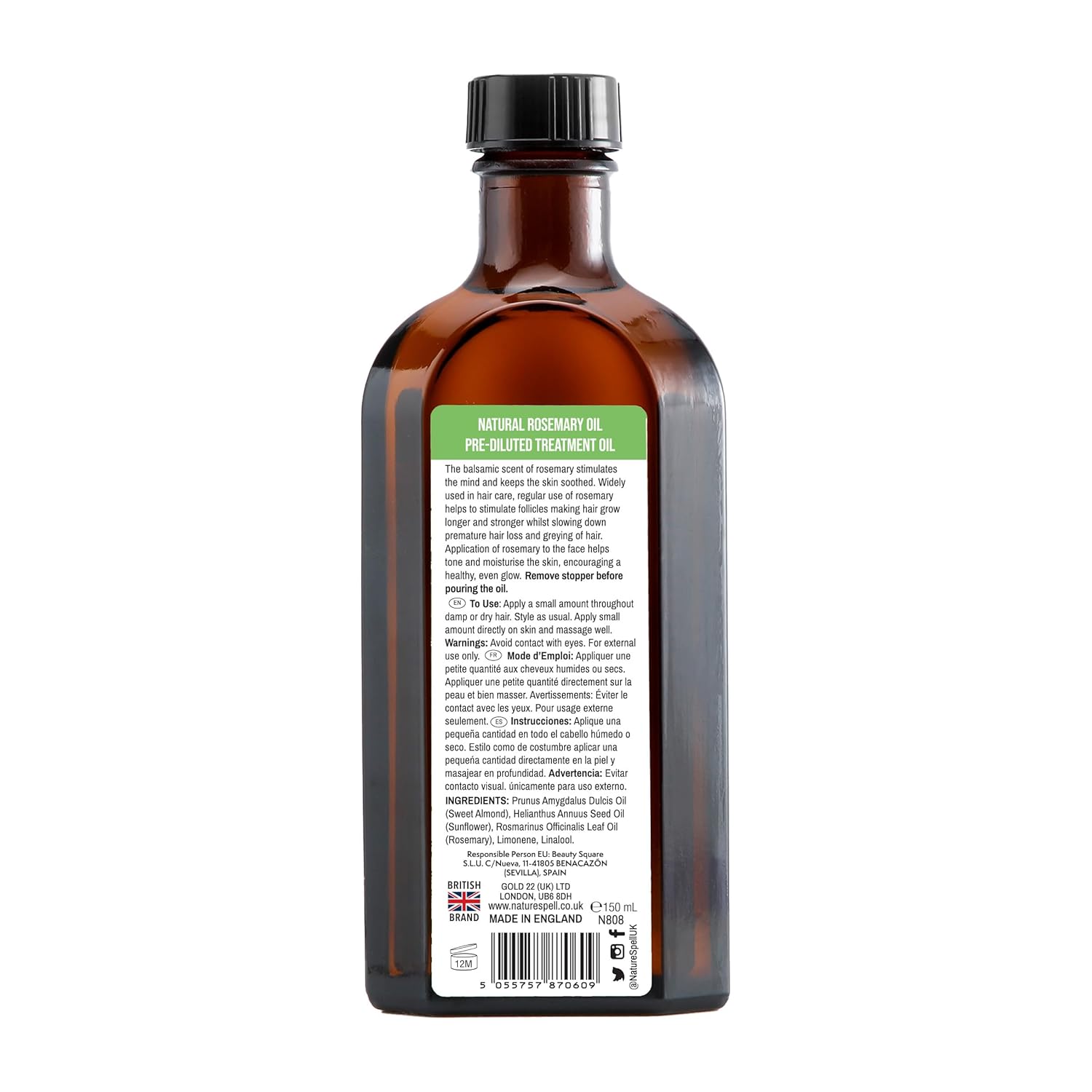 Nature Spell Rosemary Oil For Hair Growth, Pre-Diluted Hair & Scalp Oil Nourishes Dry, Damaged Hair, For Women & Men, 5.07 Fl Oz