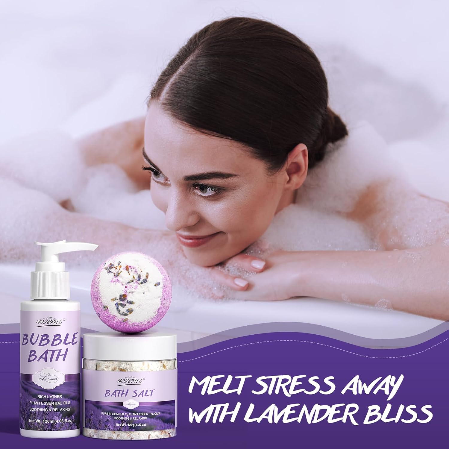 Relaxing Bath Gift Set for Women 8pcs Lavender Spa Gift Set Gift Baskets for women Mom Wife Sister Teen Best Friend Christmas Birthday Valentine's Mother's Day with Lavender Essential Oil Shea Butter