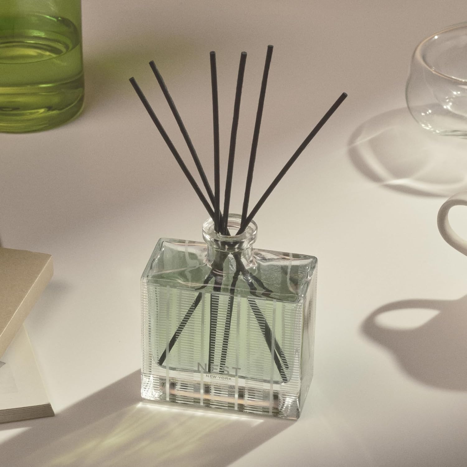 NEST New York Reed Diffuser, Wild Mint & Eucalyptus - 5.9 fl oz - Fragrance for Up to 90 Days - Reusable, Refillable Glass Holder - Includes 8 All-Natural Reed Sticks - Flame Free