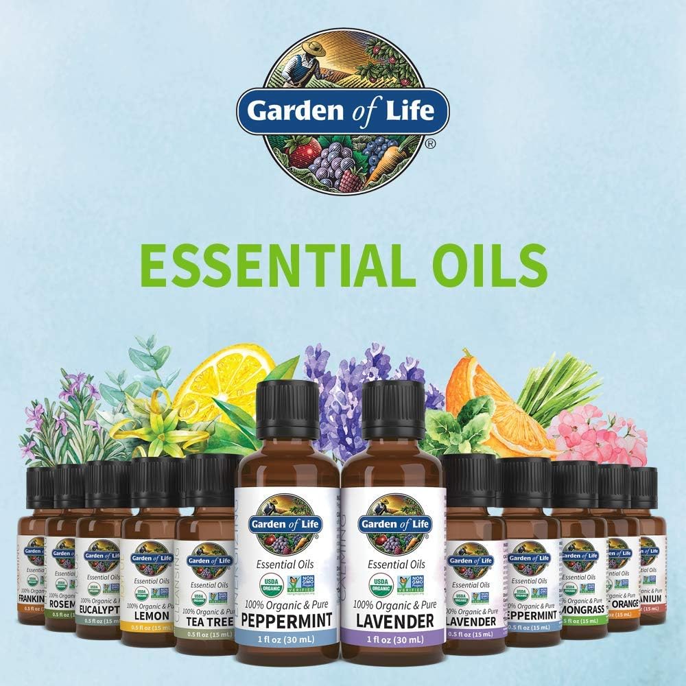 Garden of Life Essential Oil, Lemongrass 0.5 fl oz (15 mL), 100% USDA Organic & Pure, Clean, Undiluted & Non-GMO - for Diffuser, Aromatherapy, Meditation - Cleansing, Relaxing, Calming, Cleaning