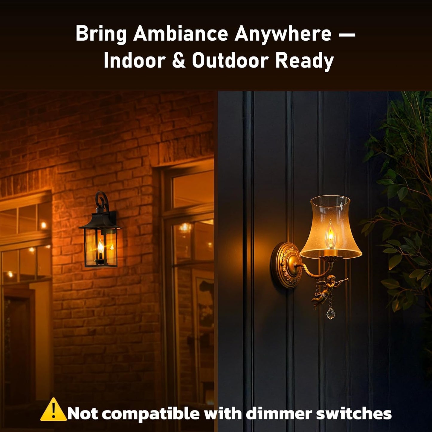 Hompavo Upgraded Flame Light Bulbs, E12 Chandelier Base Candelabra Flickering Fire Light Bulb, Clear Candle Light for Halloween Christmas Party Porch Indoor Outdoor Home Decorations - C35/6 Pack